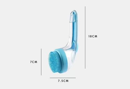 pet bath brush with shampoo dispenser, soft silicone long handle grooming brush for gentle pet fur cleaning and massage