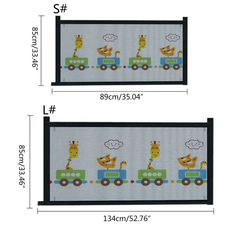 Pet Isolated Network Pet Dog Barrier Fences Stairs Gate New Folding Breathable Mesh Playpen dimensions and design with playful animal graphics.
