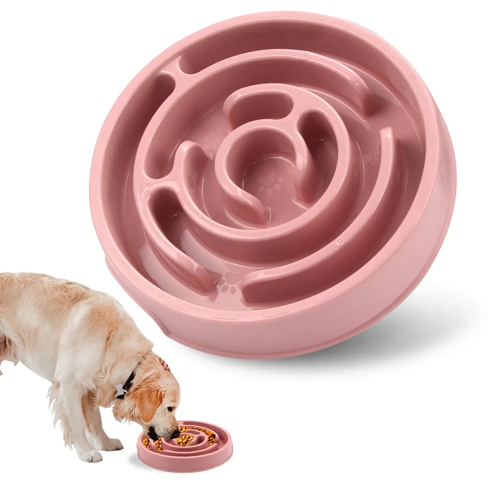 Pink slow feeder dog bowl maze anti-gulping pet bowl for dogs and puppies, non-slip eco plastic
