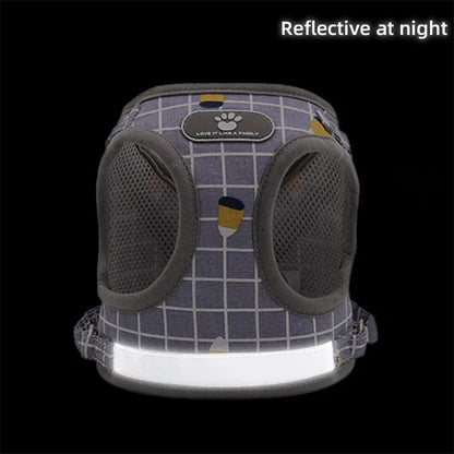 Reflective adjustable cat and small dog harness and leash set, breathable mesh vest for night walking