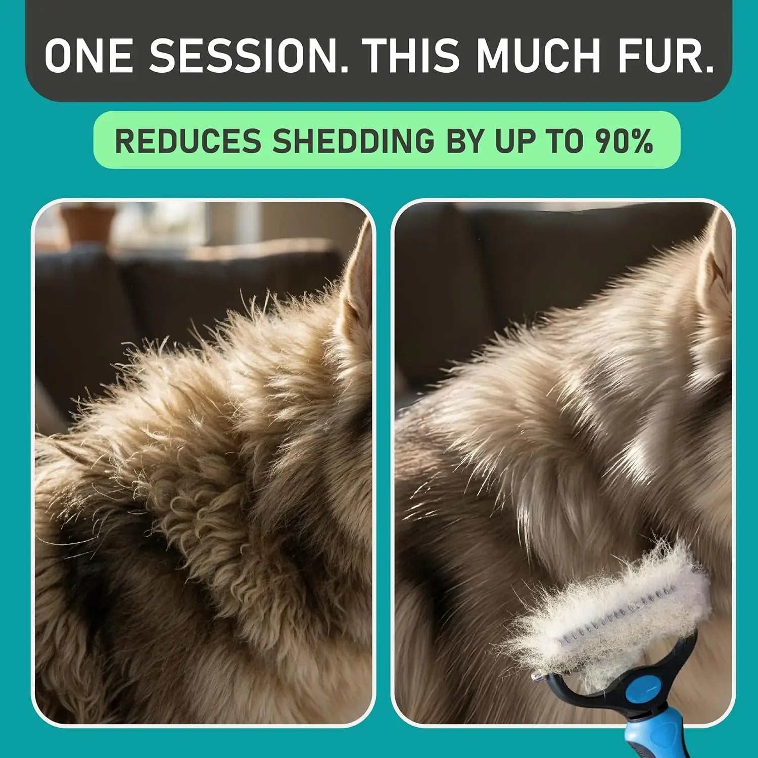 pet deshedding brush reduces shedding up to 90% for dogs and cats, removes loose fur and undercoat