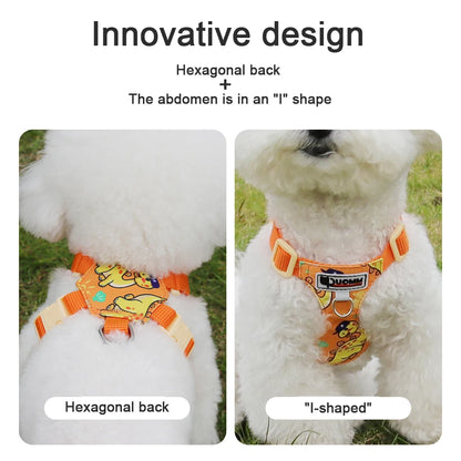 puppy print dog harness and leash set with innovative hexagonal back, soft padded adjustable vest for small dogs