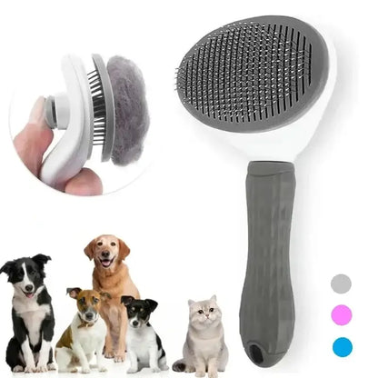 self cleaning pet grooming brush for dogs and cats, deshedding comb with ergonomic handle