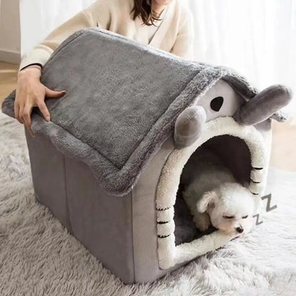 dog house style bed for small dogs, removable washable plush pet house bed for winter warmth