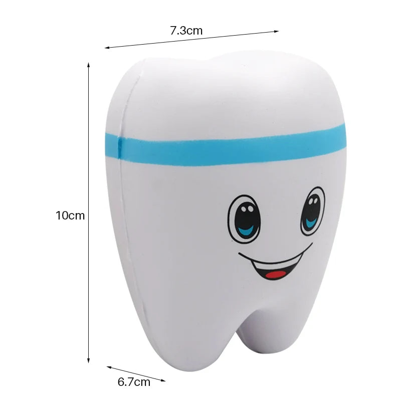 Cute blue and white teeth shape squishy toy, slow rising stress relief gift for children, 10cm cartoon dental squishy