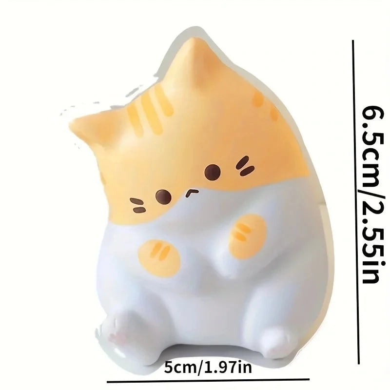 Cute cat squeeze toy in orange and gray, soft slow rebound stress reliever for kids and adults, 6.5cm tall