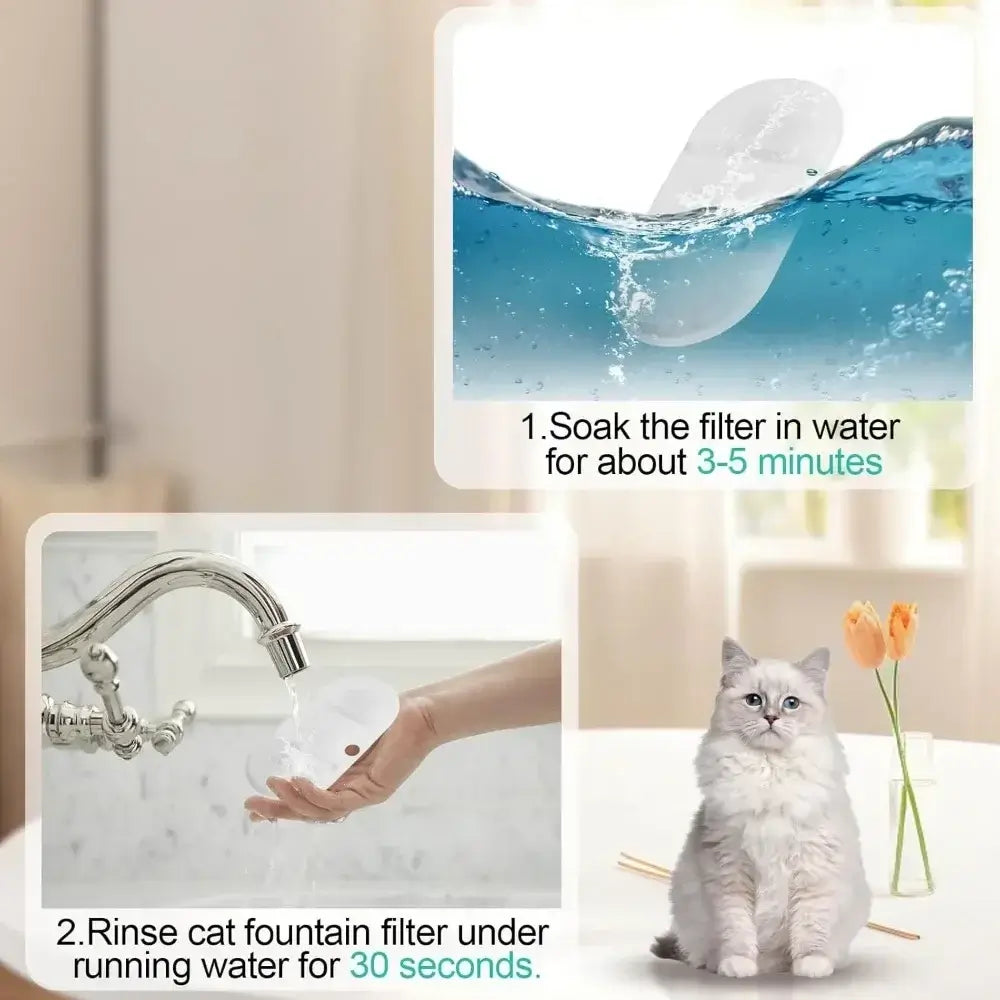 PETLIBRO PLWF002 replacement filters for cat water fountain, soak 3-5 minutes and rinse 30 seconds