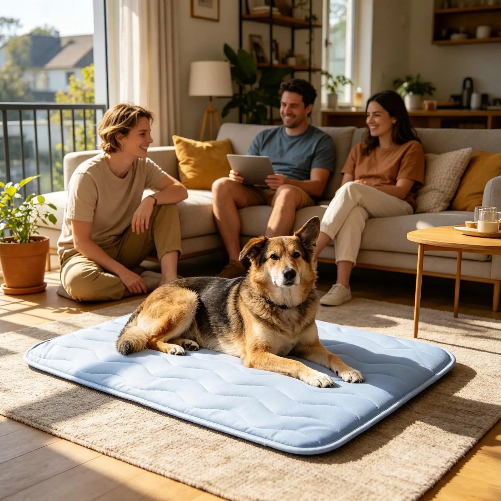 washable dog cooling mat for indoor and outdoor use, comfortable non slip resting bed for dogs in the living room