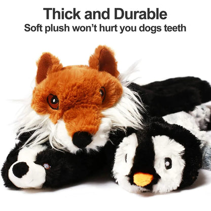 stuffingless squeaky dog toy plush fox, penguin and panda durable crinkle pet chew toys for dogs