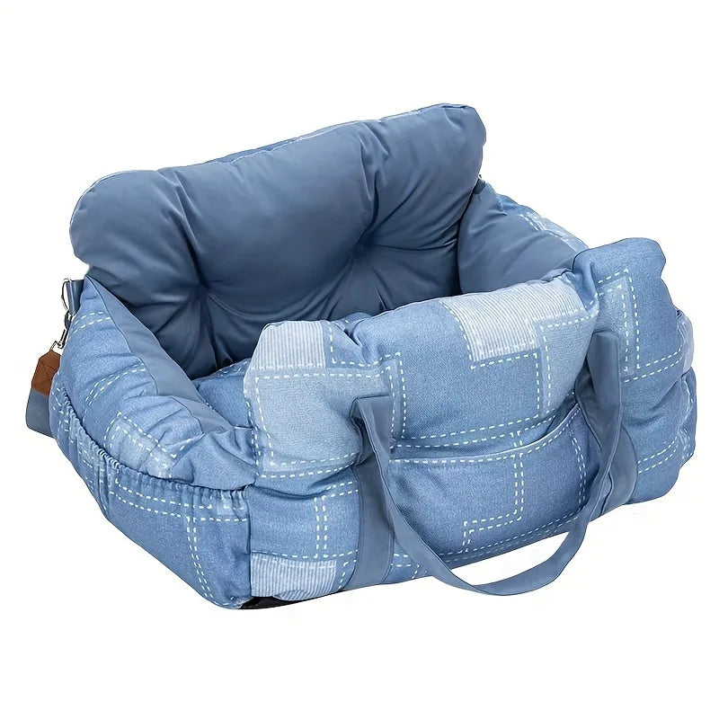 dog car seat with safety belt blue non-slip washable pet car bed for small dogs with secure straps and breathable nylon