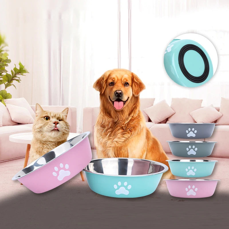 Dog bowl new pet bowl large capacity dog food bowl stainless steel anti-overturning household dog bowl pet supplies with pets.