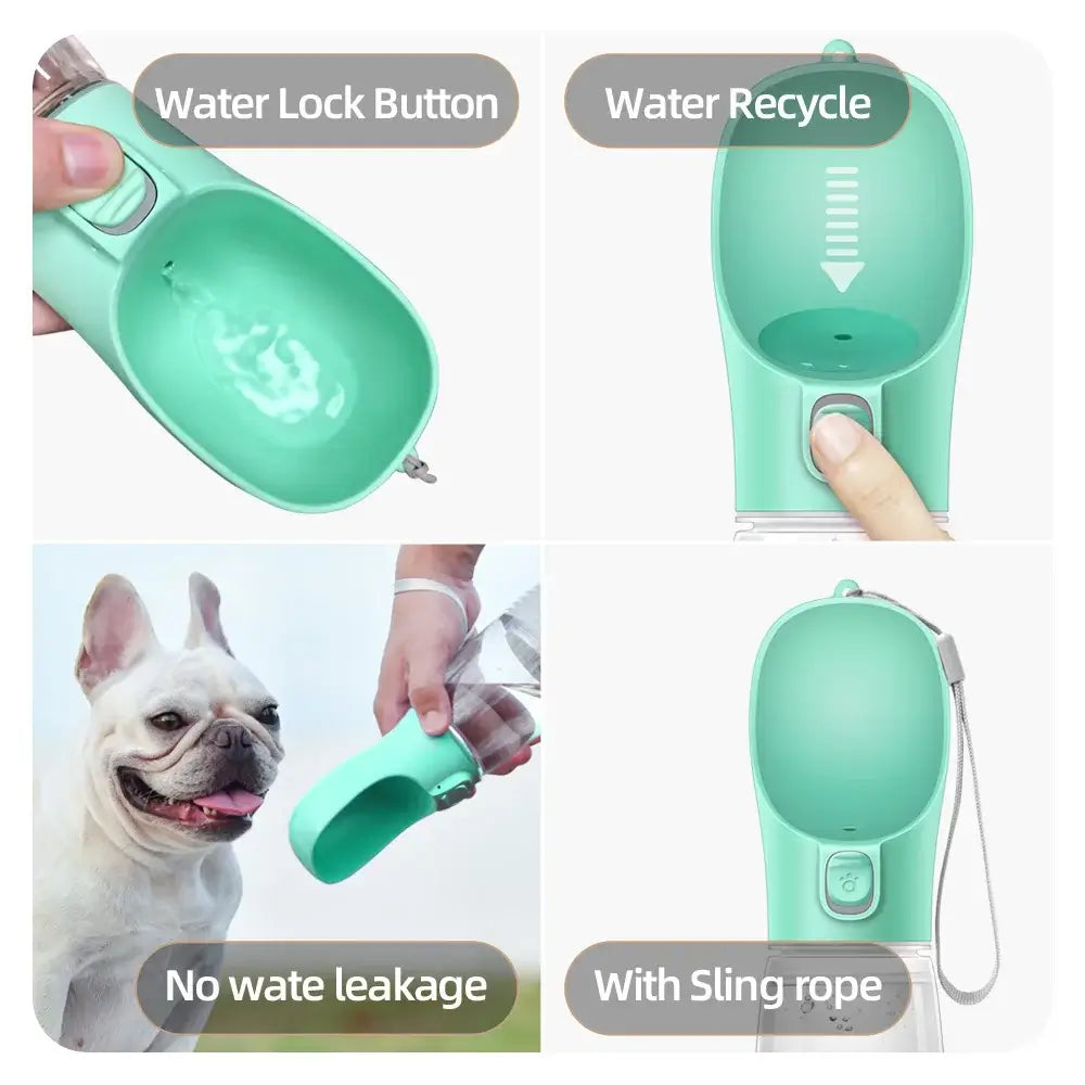 Leakproof dog water bottle with water lock button, recycle function, sling rope, and no water leakage for travel