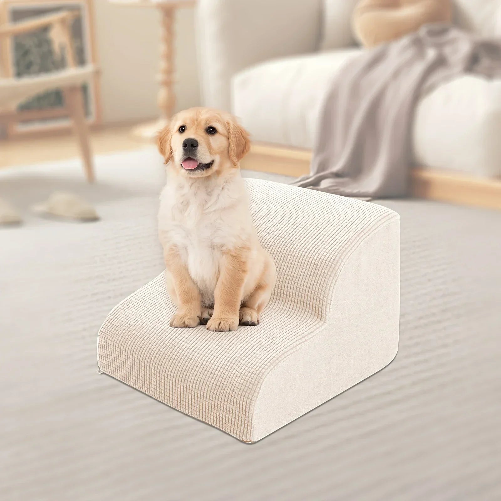 Orthopedic Dog Steps with Removable Covers Eco-PU Padding Non-Slip Diamond Treads 2/3/4 Tier Pet Stairs for Elderly Dogs.LABUBO.