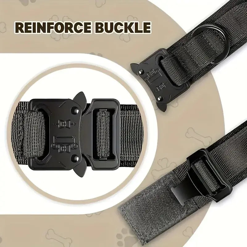 Large dog training collar and leash with reinforced buckle, durable nylon tactical design for safe, comfortable training