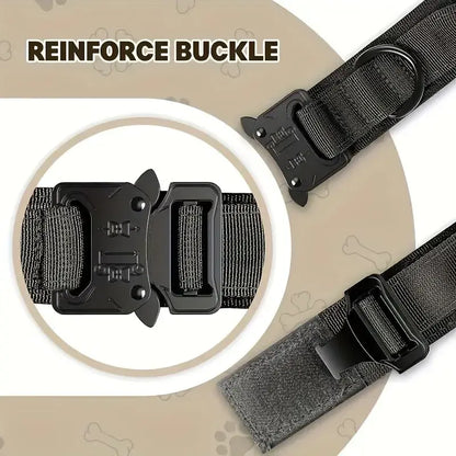 Large dog training collar and leash with reinforced buckle, durable nylon tactical design for safe, comfortable training