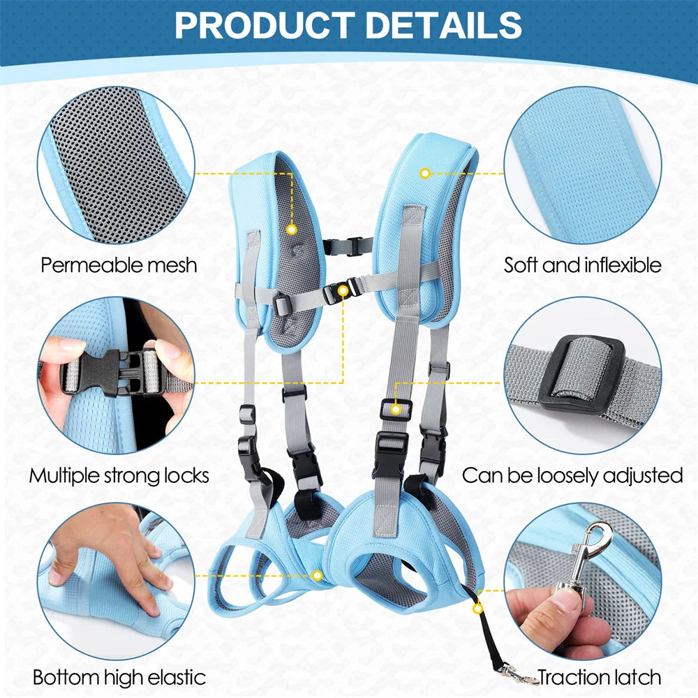 Horizontal dog carrier backpack with breathable mesh, adjustable straps, and secure locks for small dogs