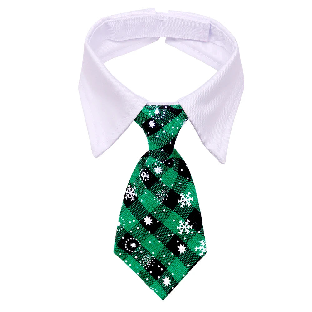 christmas dog necktie green plaid winter adjustable dog collar with white shirt collar and festive bowtie
