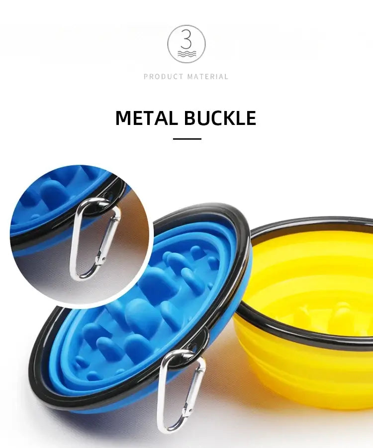 Foldable slow feeder bowl for dogs and cats with metal buckle, portable anti-choking travel bowl for pets