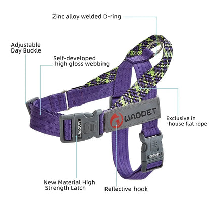 no pull dog harness purple reflective nylon with quick release buckle and durable zinc alloy D-ring