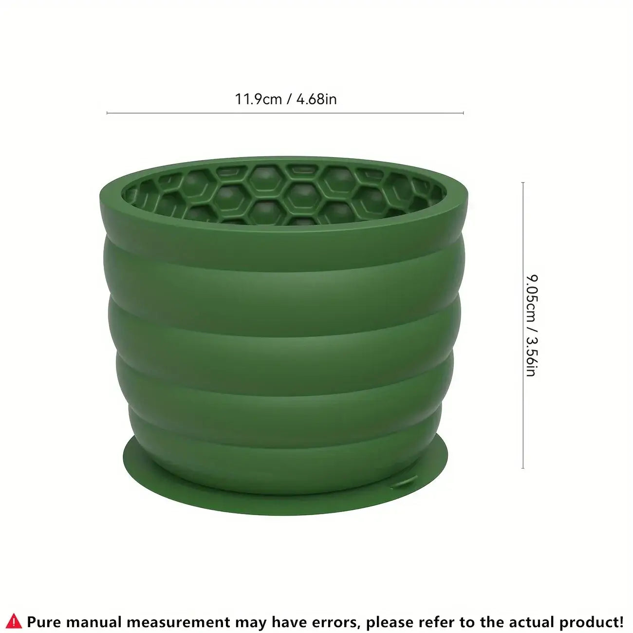 Big green silicone slow feeder dog bowl cup with anti-slip base, honeycomb design, 11.9cm x 9.05cm for small to medium breeds