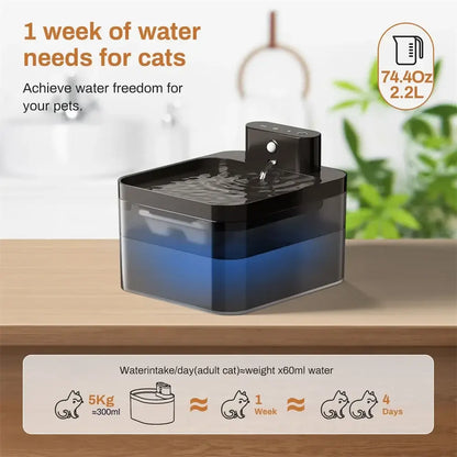 automatic cat water fountain wireless 2.2L infrared sensor pet dispenser for cats and dogs, 1 week water supply