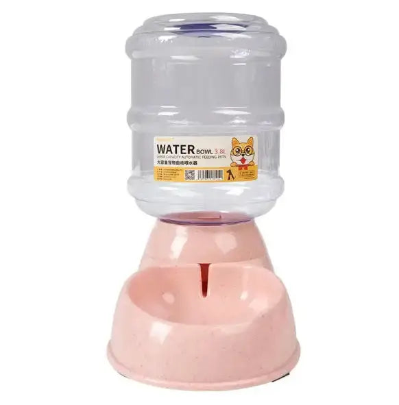 Pink pet water dispenser plastic dog and cat feeder with clear water bottle and bowl, 3.1L pet supplies