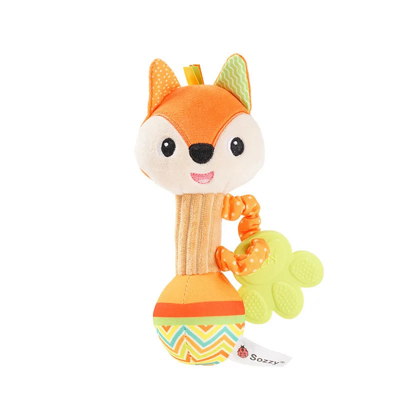 soft baby rattle toy fox stuffed animal hand grip squeaky sensory crinkle plush for newborns, Fox 1066