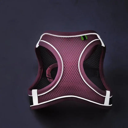 adjustable reflective dog harness vest for small dogs, breathable purple pet chest harness with leash set