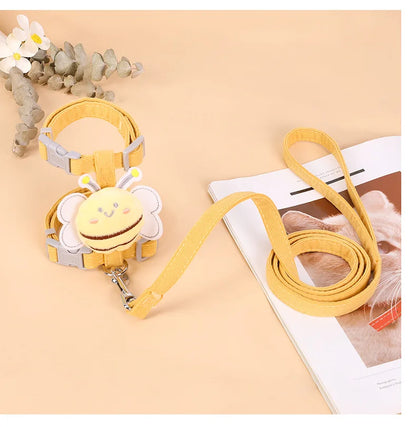 adjustable cat harness and leash set yellow pet harness with bowknot, bee charm, and leash for small cats