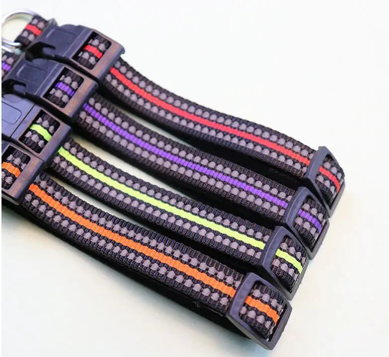 Reflective dog collar nylon adjustable striped pet collar for dogs and cats with secure buckle