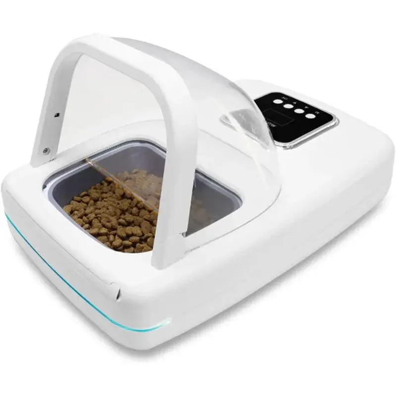 microchip pet feeder with collar sensor, anti-grab automatic cat feeder, LCD display, white feeder