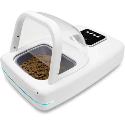 microchip pet feeder with collar sensor, anti-grab automatic cat feeder, LCD display, white feeder
