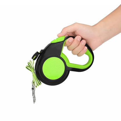 reflective retractable dog leash, green and black automatic extending pet leash with ergonomic handle