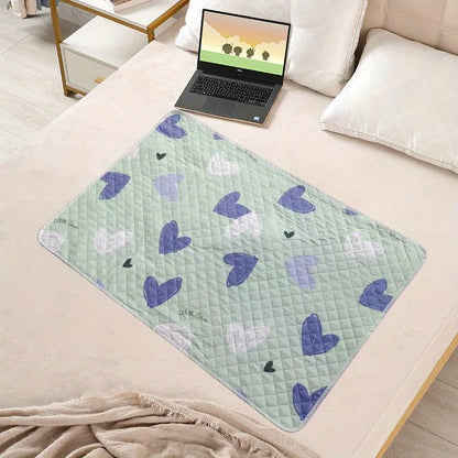 Washable pet cage mat with heart print, reusable quilted mat for pets, durable and easy to clean