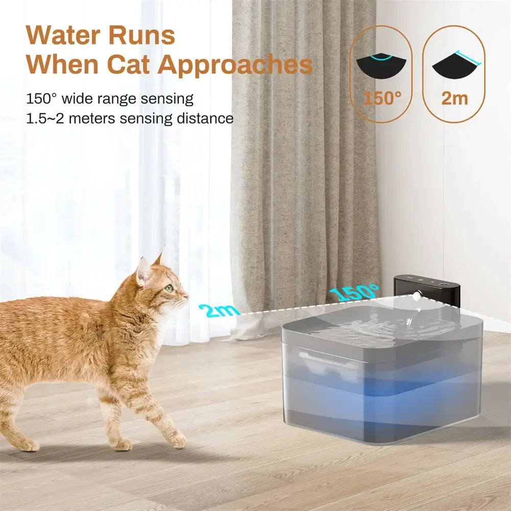 automatic cat water fountain with infrared sensor, 2.2L pet water dispenser for cats and dogs, 150° sensing range