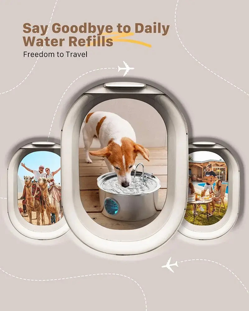 7L stainless steel pet water fountain with 25dB quiet automatic dispenser and visible water level for dogs and cats