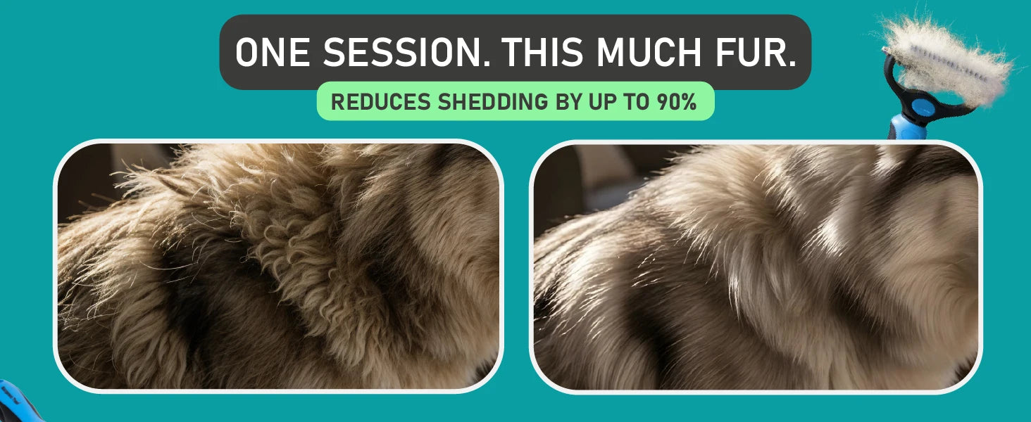 pet deshedding brush reduces shedding up to 90% for dogs and cats, removes fur and undercoat in one session