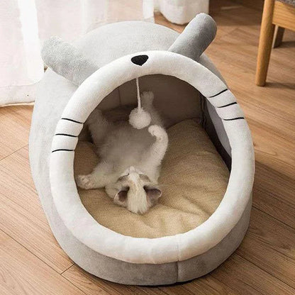 foldable washable cat bed with cute animal-ear design, cozy semi-closed pet sleeping cave for cats and small dogs