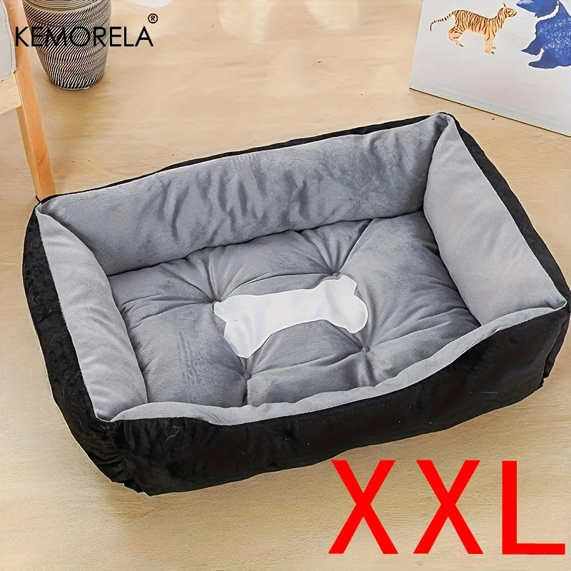 orthopedic plush dog bed with high rebound support, gray and black XXL pet sofa for small to large breeds, all-season comfort