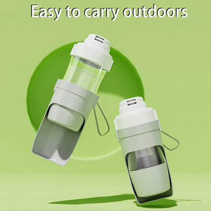 portable pet water bottle with food container for dogs, easy to carry outdoor travel pet supply with water and food storage