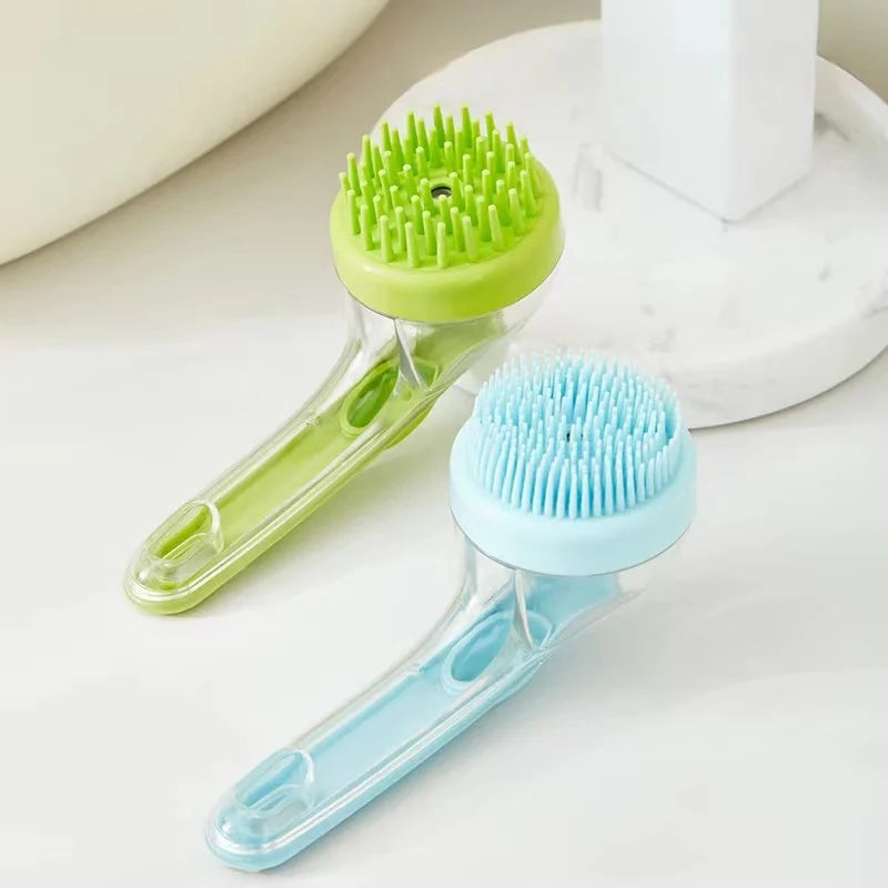 pet bath brush with shampoo dispenser silicone grooming brush for gentle pet fur cleaning and massage