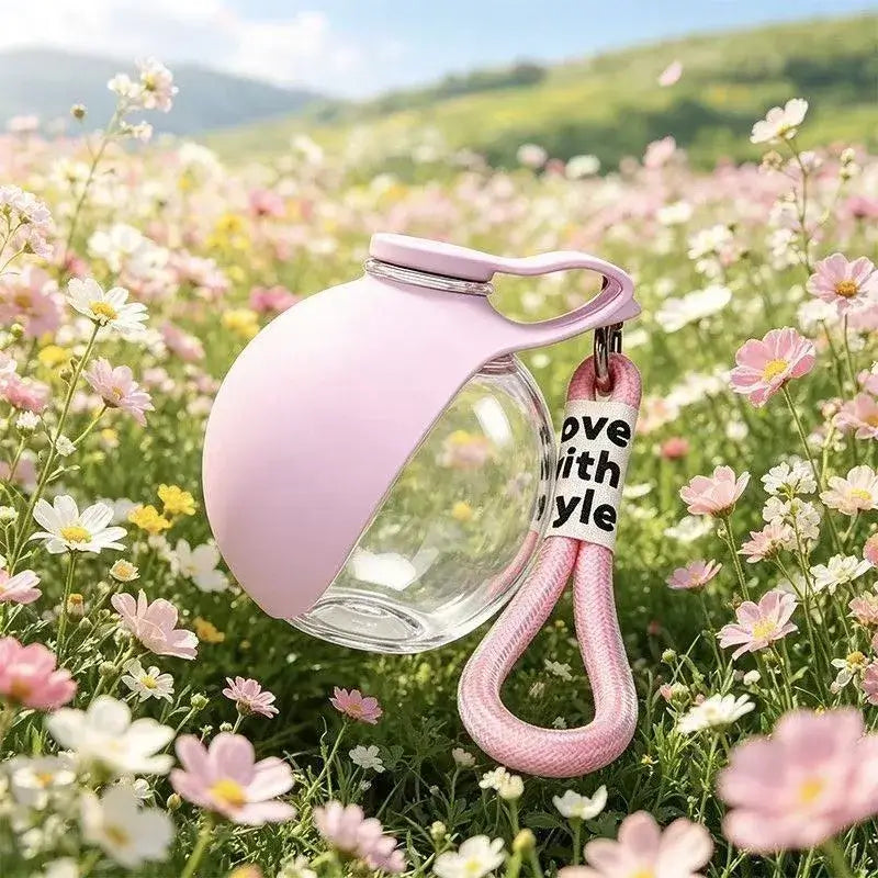 portable dog water bottle pink 285ML PETG transparent dog drink dispenser for small dogs, outdoor travel use