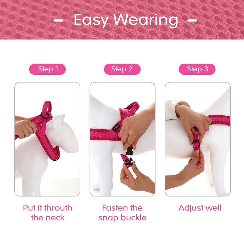 Reflective no pull dog harness easy wearing pink adjustable snap buckle vest for small medium large dogs