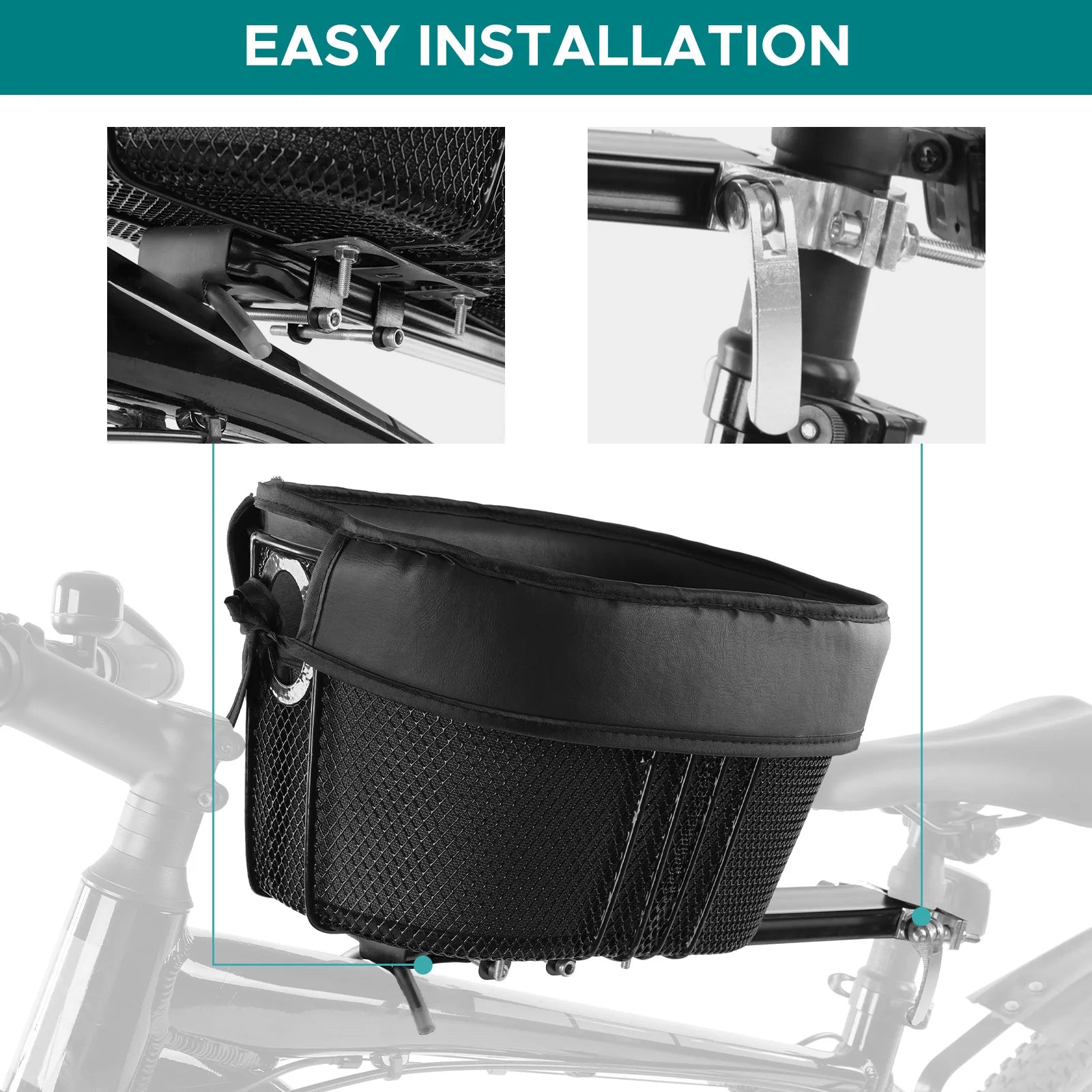 Dog Bike Basket Mountain Bike Shopping Basket Portable Cat Dog Carrier for Bike Front Crossbar with Sponge Liner Safety Strap