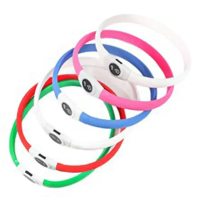 LED dog collar with colorful waterproof PVC glow ring, USB rechargeable, adjustable for large, medium and small dogs