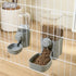 Grey hanging pet feeder and waterer for small dog, cat, rabbit, 1.5L plastic cage bowl dispenser