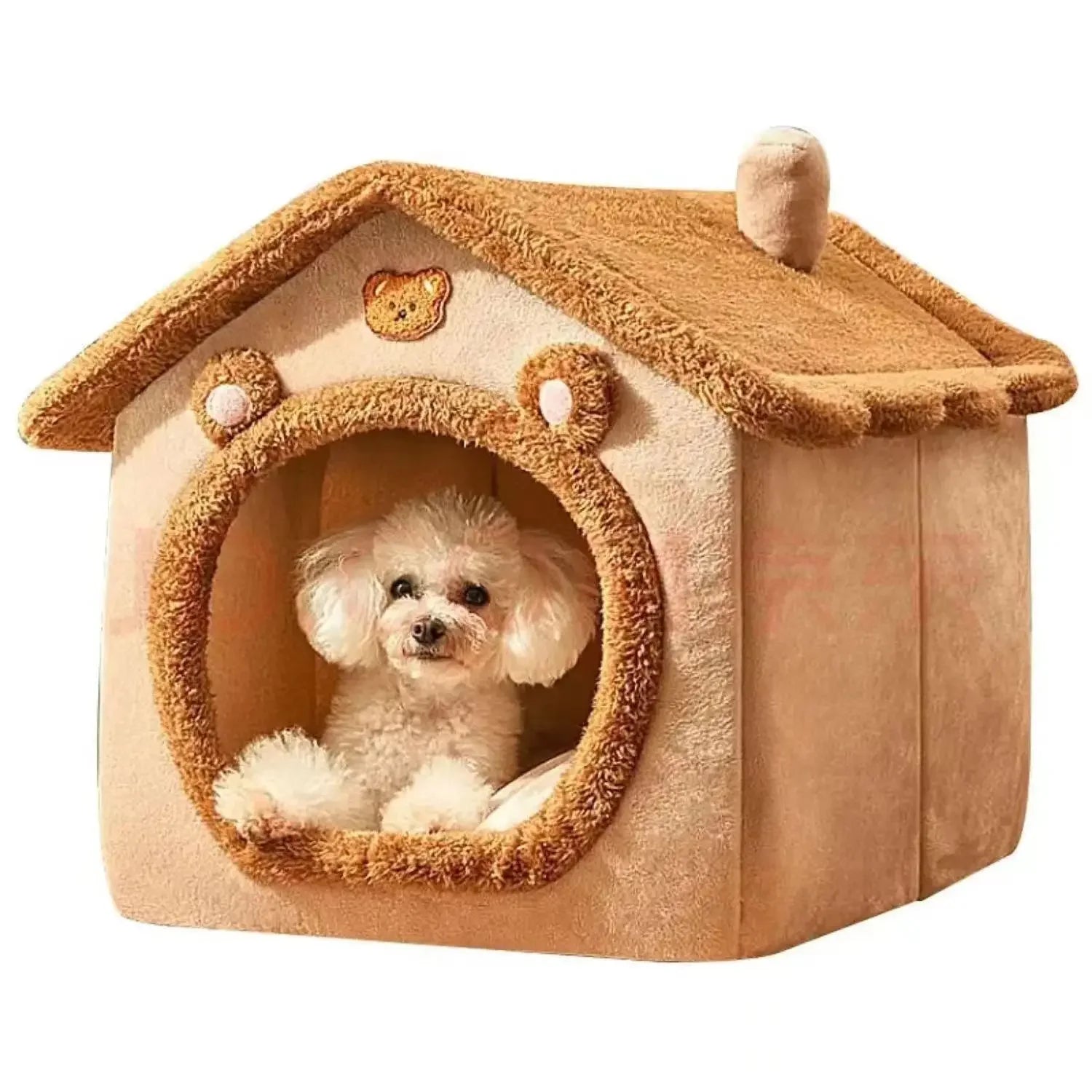 Indoor warm dog house yellow soft pet tent bed for small dogs with removable washable cushion, cozy all-season kennel