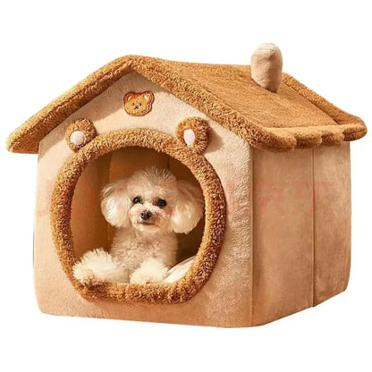 Indoor warm dog house yellow soft pet tent bed for small dogs with removable washable cushion, cozy all-season kennel