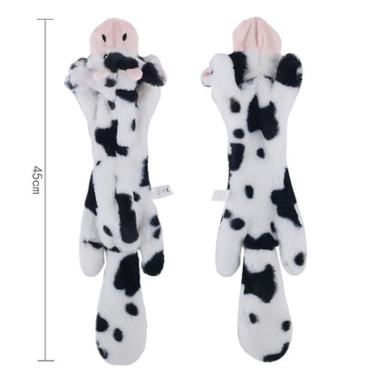 stuffingless squeaky dog toy plush spotted animal chew toy with squeakers, durable crinkle pet toy for dogs