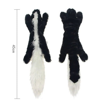 stuffingless squeaky dog toy black and white plush fox chew toy with crinkle sound, 45cm durable pet toy